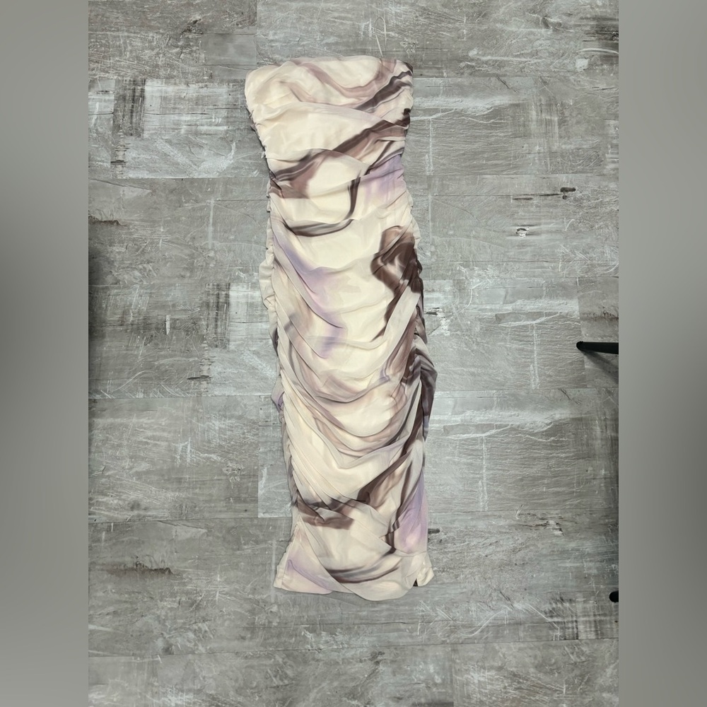 Dynamite Cream and Purple Sheath Maxi Cocktail Dress